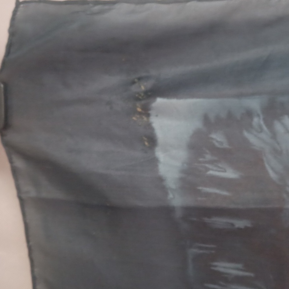Trade Routes Silk Scarf Black Slate Blue Marble Tie Dye 16×53 - Picture 13 of 15